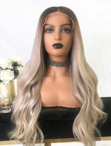 Yvette Virgin Hair Full Lace Wig 22 Inches Brown Roots & Silvery Grey